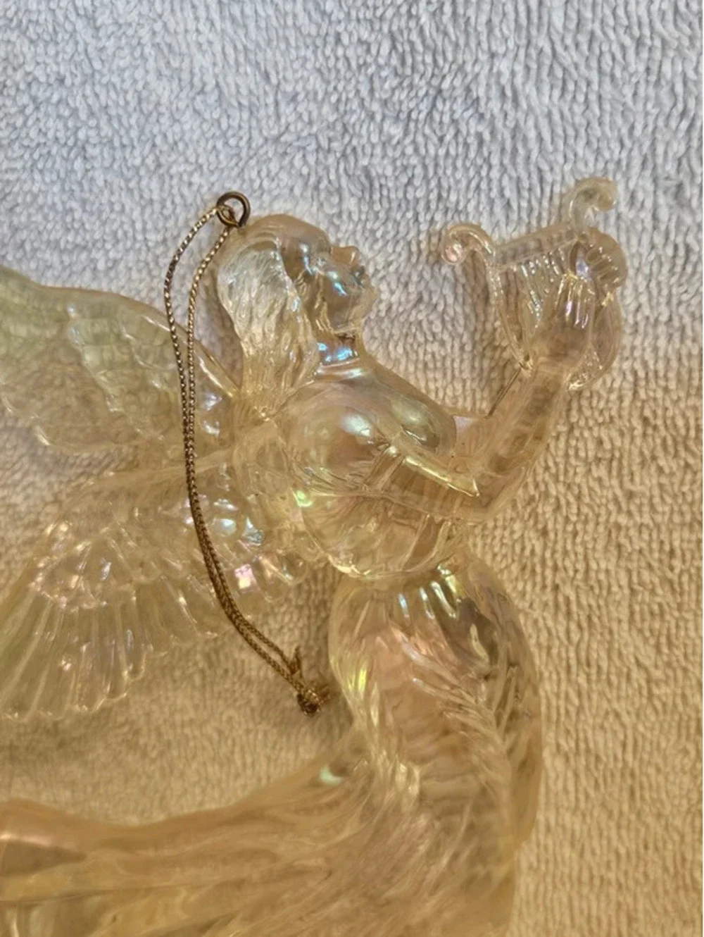Vintage Clear Iridescent Acrylic Angel Harp Christmas Ornament 7